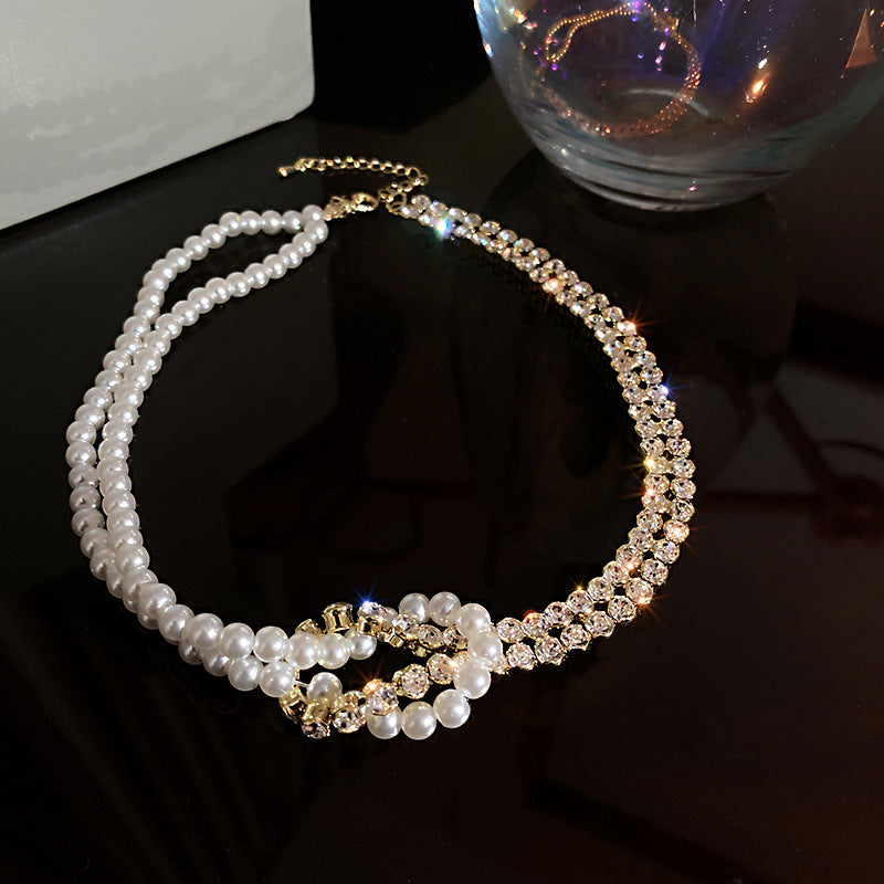 Pearl Crystal Choker Necklaces For Women Short Chain Rhinestone