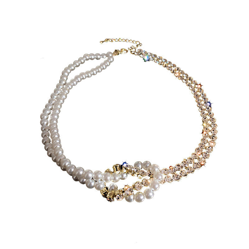 Pearl Crystal Choker Necklaces For Women Short Chain Rhinestone