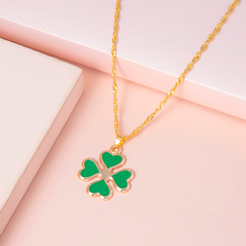 Enamel Green Four Heart Clover Necklaces