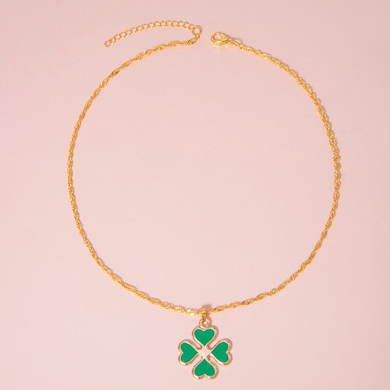 Enamel Green Four Heart Clover Necklaces