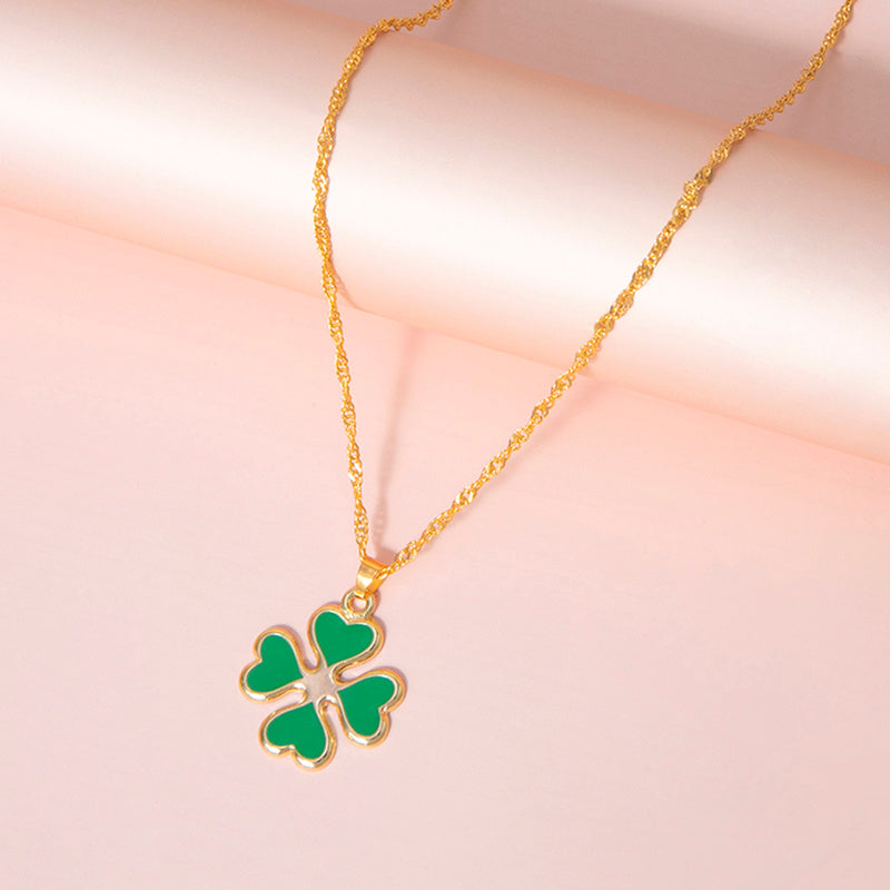 Enamel Green Four Heart Clover Necklaces