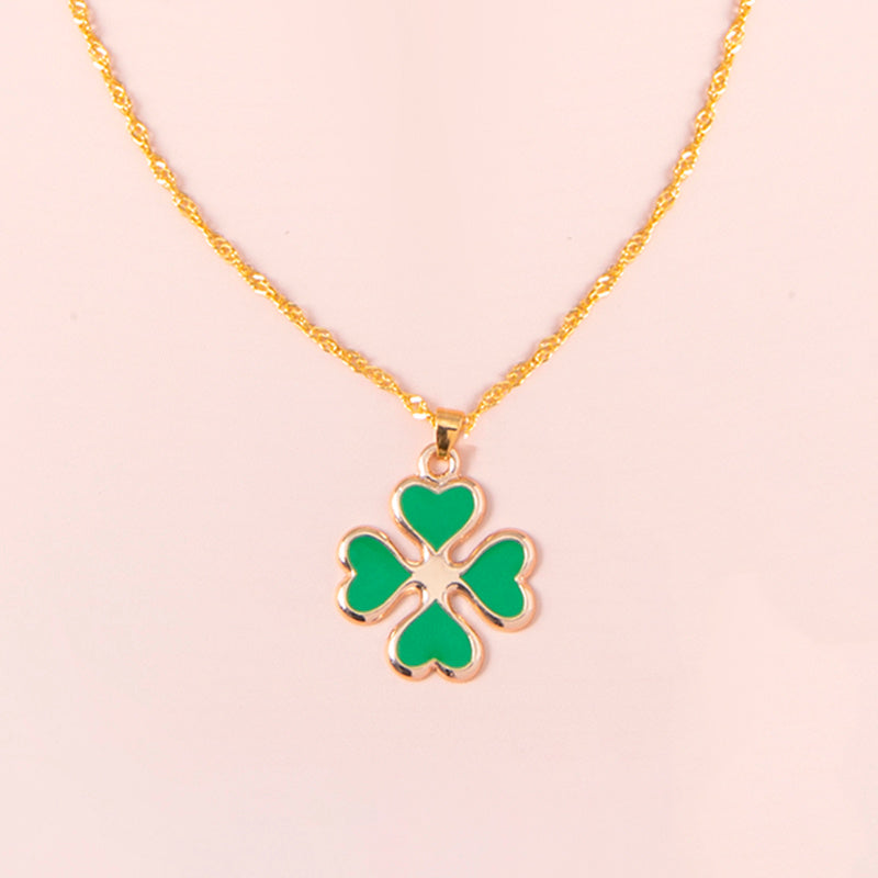 Enamel Green Four Heart Clover Necklaces