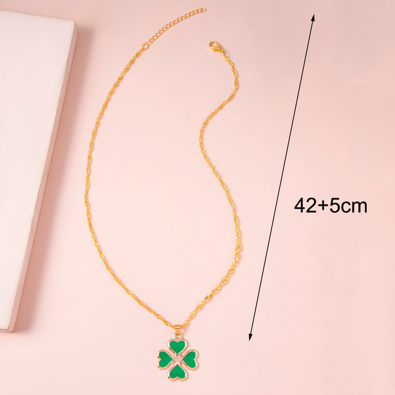 Enamel Green Four Heart Clover Necklaces
