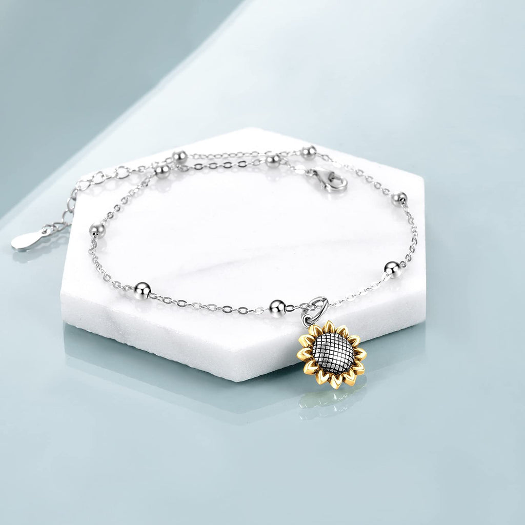 Beads Anklet Sterling Silver Sunflower
