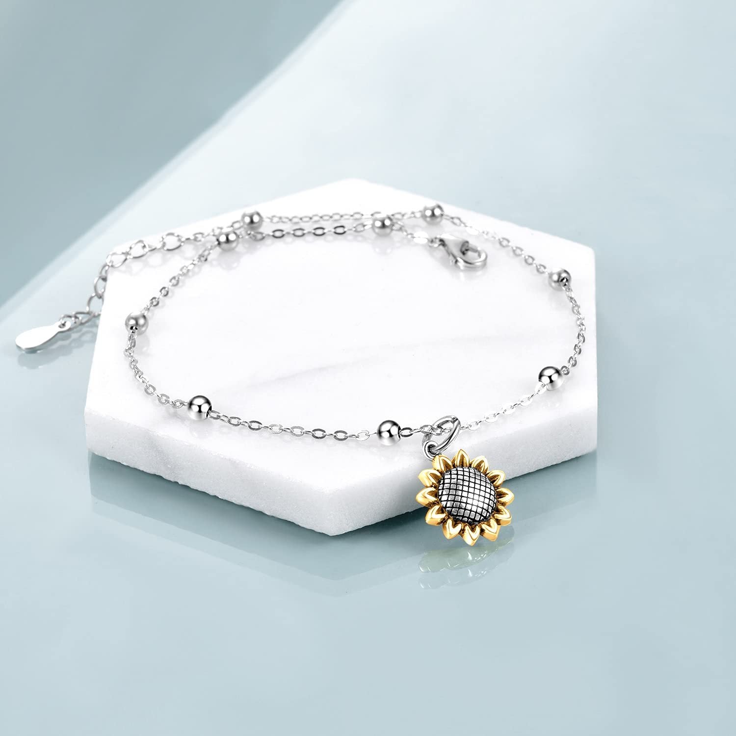 Beads Anklet Sterling Silver Sunflower