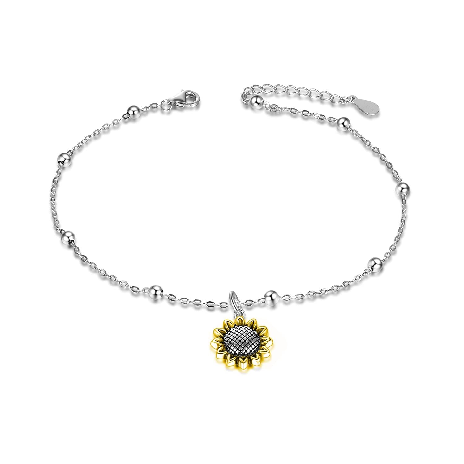 Beads Anklet Sterling Silver Sunflower