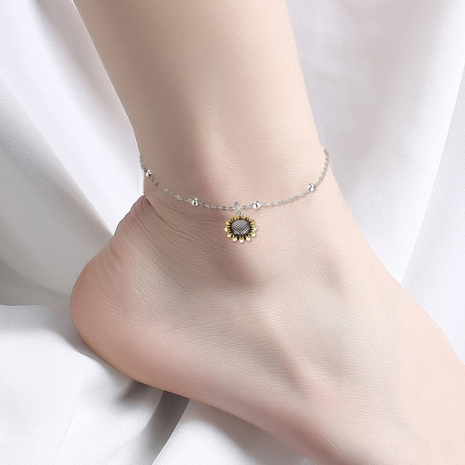 Beads Anklet Sterling Silver Sunflower